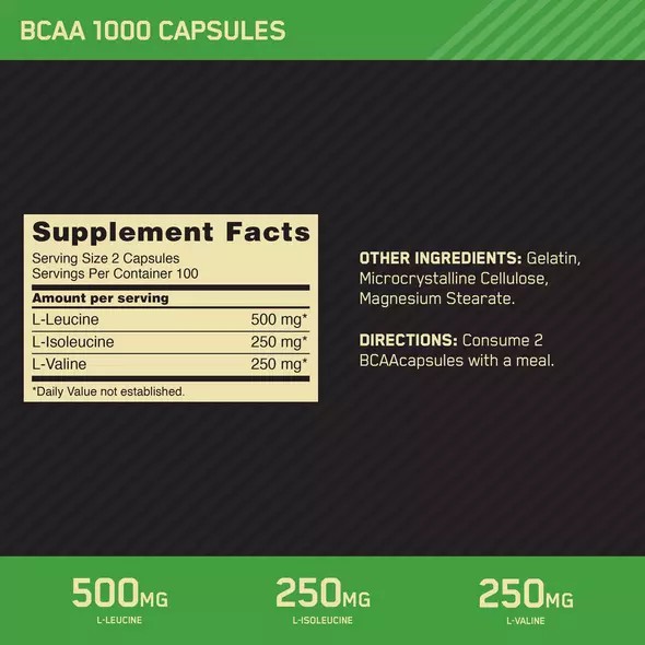 Optimum Nutrition BCAA 1000 200 Capsules (100 Servings) Türkiye | 815697UIB