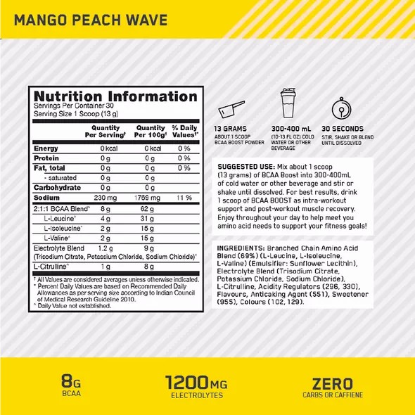 Optimum Nutrition BCAA Boost Mango Peach 30 Serves Türkiye | 801237PGU