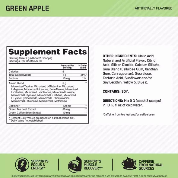 Optimum Nutrition ESSENTIAL AMIN.O. ENERGY® Green Apple 0.6 lb (30 Servings) Türkiye | 319842LVZ