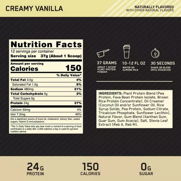 Optimum Nutrition GOLD STANDARD® 100% Plant Creamy Vanilla 0.98 lb (12 Servings) Türkiye | 042571KID