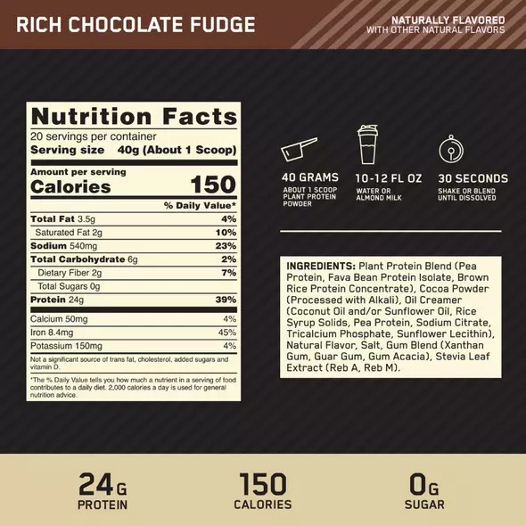 Optimum Nutrition GOLD STANDARD® 100% Plant Rich Chocolate Fudge 1.06 lb (12 Servings) Türkiye | 629430DGS