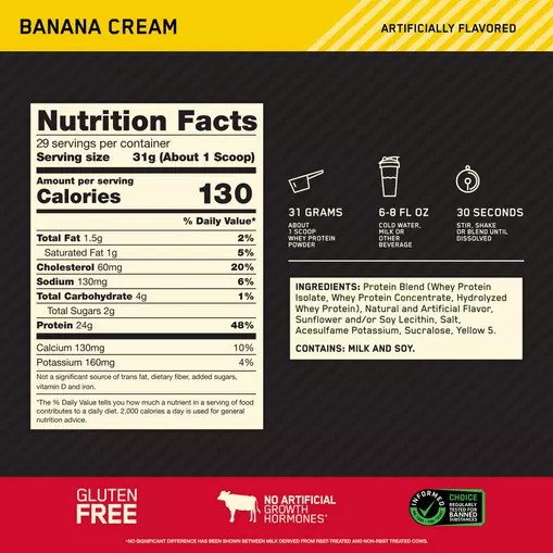 Optimum Nutrition GOLD STANDARD 100% WHEY™ Banana Cream 2 lb (29 Servings) Türkiye | 308194SIG