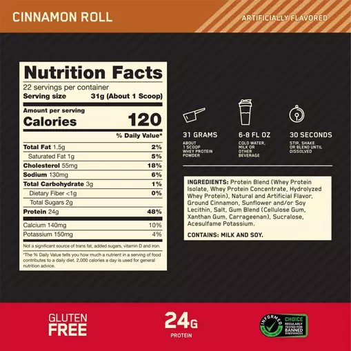 Optimum Nutrition GOLD STANDARD 100% WHEY™ Cinnamon Roll 1.5 lb (22 Servings) Türkiye | 857326RSC