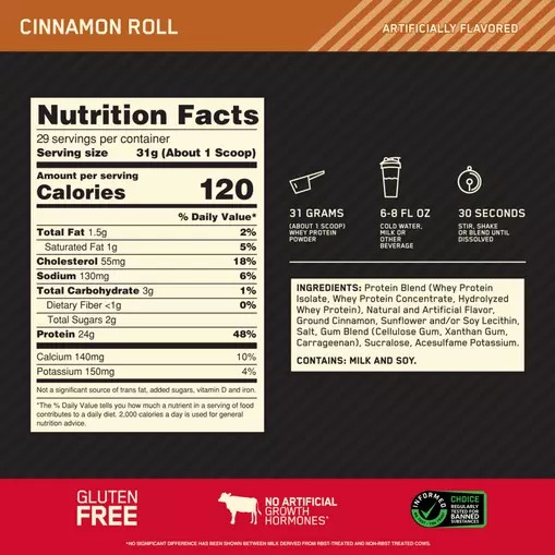 Optimum Nutrition GOLD STANDARD 100% WHEY™ Cinnamon Roll 2 lb (29 Servings) Türkiye | 728530HIK