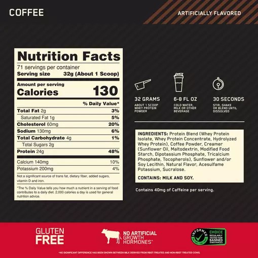 Optimum Nutrition GOLD STANDARD 100% WHEY™ Coffee 5 lb (71 Servings) Türkiye | 609145VZK