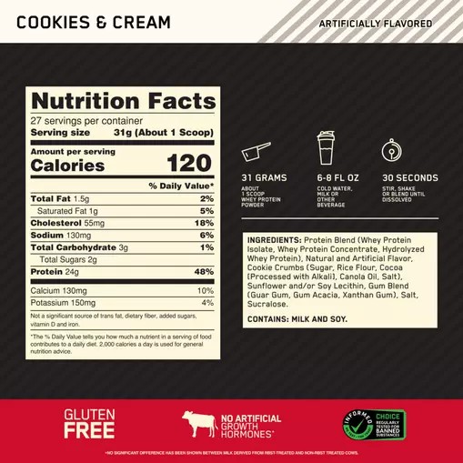 Optimum Nutrition GOLD STANDARD 100% WHEY™ Cookies & Cream 2 lb (27 Servings) Türkiye | 581069JXH