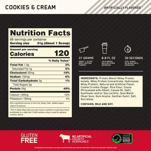 Optimum Nutrition GOLD STANDARD 100% WHEY™ Cookies & Cream 5 lb (68 Servings) Türkiye | 172450DBA