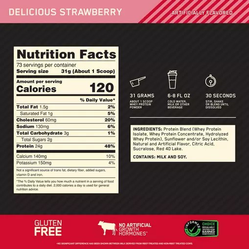 Optimum Nutrition GOLD STANDARD 100% WHEY™ Delicious Strawberry 5 lb (73 Servings) Türkiye | 732640TSD