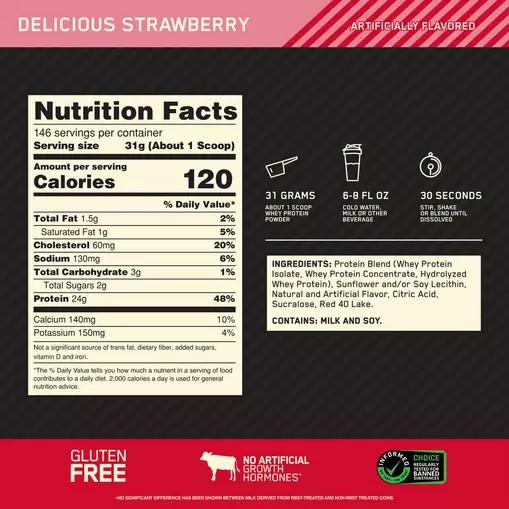 Optimum Nutrition GOLD STANDARD 100% WHEY™ Delicious Strawberry 10 lb (146 Servings) Türkiye | 280431PRQ