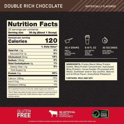 Optimum Nutrition GOLD STANDARD 100% WHEY™ Double Rich Chocolate 1.5 lb (22 Servings) Türkiye | 754682YZD