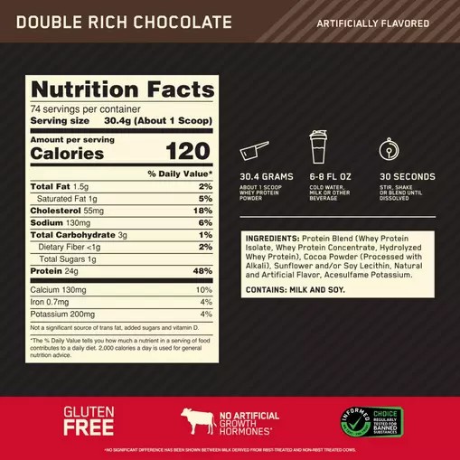 Optimum Nutrition GOLD STANDARD 100% WHEY™ Double Rich Chocolate 5 lb (74 Servings) Türkiye | 472186RHY