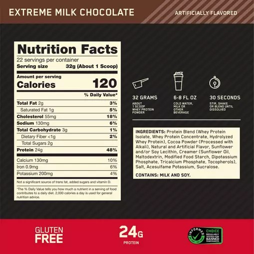 Optimum Nutrition GOLD STANDARD 100% WHEY™ Extreme Milk Chocolate 1.5 lb (22 Servings) Türkiye | 051278HZE