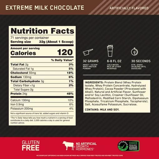 Optimum Nutrition GOLD STANDARD 100% WHEY™ Extreme Milk Chocolate 5 lb (71 Servings) Türkiye | 478295CFV