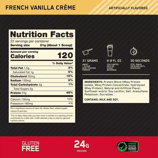 Optimum Nutrition GOLD STANDARD 100% WHEY™ French Vanilla Creme 1.5 lb (22 Servings) Türkiye | 091285GXD