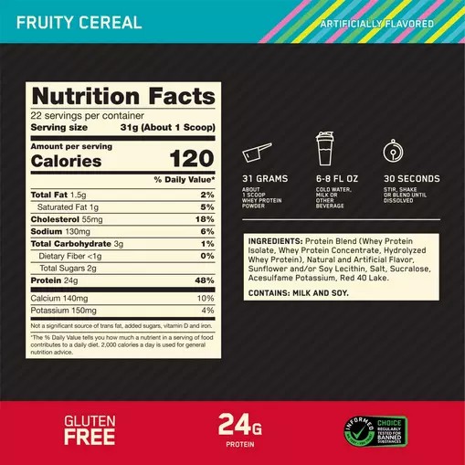 Optimum Nutrition GOLD STANDARD 100% WHEY™ Fruity Cereal 1.5 lb (22 Servings) Türkiye | 716342QNH