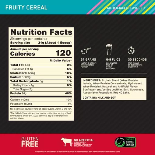 Optimum Nutrition GOLD STANDARD 100% WHEY™ Fruity Cereal 2 lb (29 Servings) Türkiye | 240819RSA