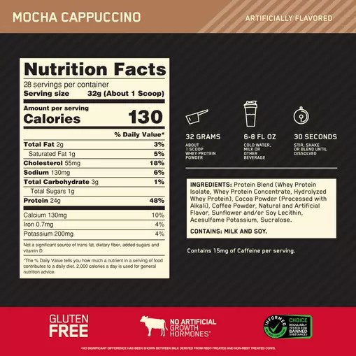 Optimum Nutrition GOLD STANDARD 100% WHEY™ Mocha Cappuccino 2 lb (28 Servings) Türkiye | 835769CQL