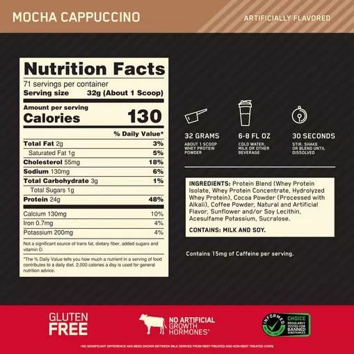 Optimum Nutrition GOLD STANDARD 100% WHEY™ Mocha Cappuccino 5 lb (71 Servings) Türkiye | 625987MTK