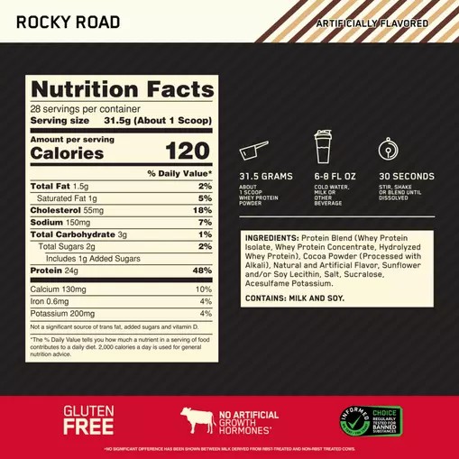 Optimum Nutrition GOLD STANDARD 100% WHEY™ Rocky Road 2 lb (28 Servings) Türkiye | 215860JDG