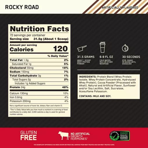 Optimum Nutrition GOLD STANDARD 100% WHEY™ Rocky Road 5 lb (72 Servings) Türkiye | 792845LIE