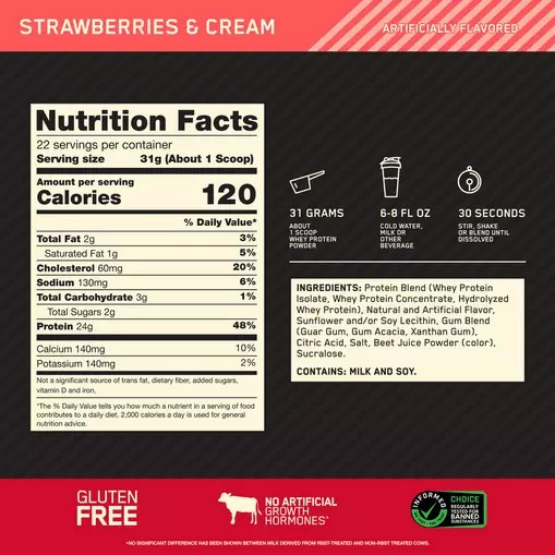 Optimum Nutrition GOLD STANDARD 100% WHEY™ Strawberries & Cream 1.5 lb (22 Servings) Türkiye | 521834XML