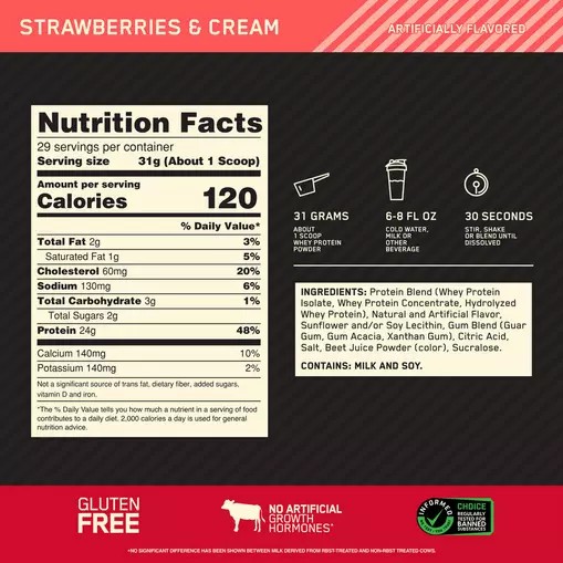 Optimum Nutrition GOLD STANDARD 100% WHEY™ Strawberries & Cream 2 lb (29 Servings) Türkiye | 508634SXL