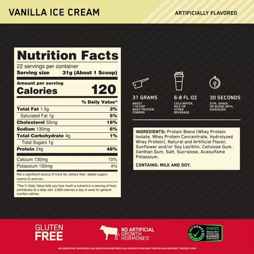 Optimum Nutrition GOLD STANDARD 100% WHEY™ Vanilla Ice Cream 1.5 lb (22 Servings) Türkiye | 586290WDB