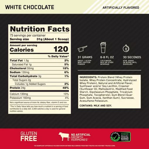 Optimum Nutrition GOLD STANDARD 100% WHEY™ White Chocolate 5 lb (73 Servings) Türkiye | 539872KWM