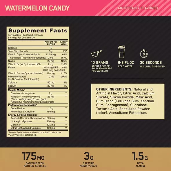 Optimum Nutrition GOLD STANDARD® Pre-Workout Watermelon 0.66 lb (30 Servings) Türkiye | 798201BCM