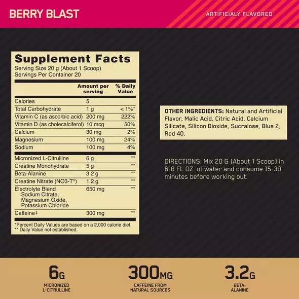 Optimum Nutrition GOLD STANDARD® Pre Advanced Berry Blast 0.88 lb (20 Servings) Türkiye | 309451BQW