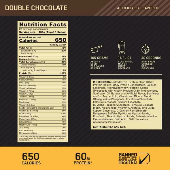 Optimum Nutrition GOLD STANDARD® Pro Gainer Double Chocolate 5.09 lb (14 Servings) Türkiye | 216948UPX