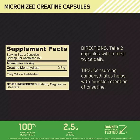 Optimum Nutrition Micronized Creatine Capsules 300 Capsules (150 Servings) Türkiye | 693581LBW