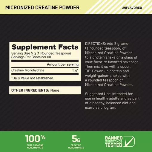 Optimum Nutrition Micronized Creatine Powder Unflavored 0.66 lb (60 Servings) Türkiye | 672830JXL