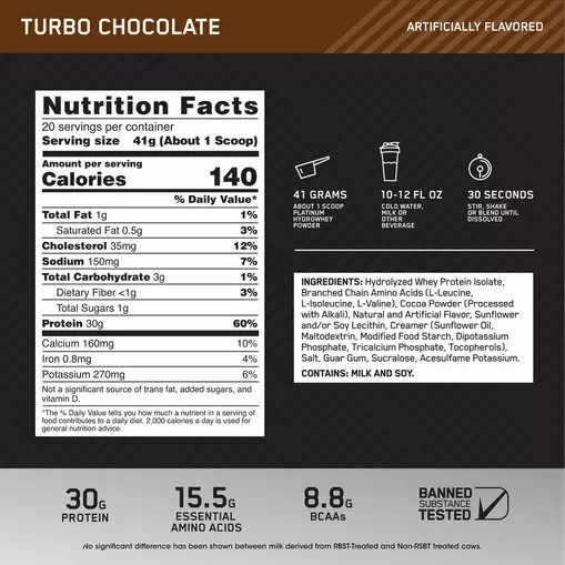 Optimum Nutrition PLATINUM HYDROWHEY™ Turbo Chocolate 1.8 lb - Notify me Türkiye | 258369QFD