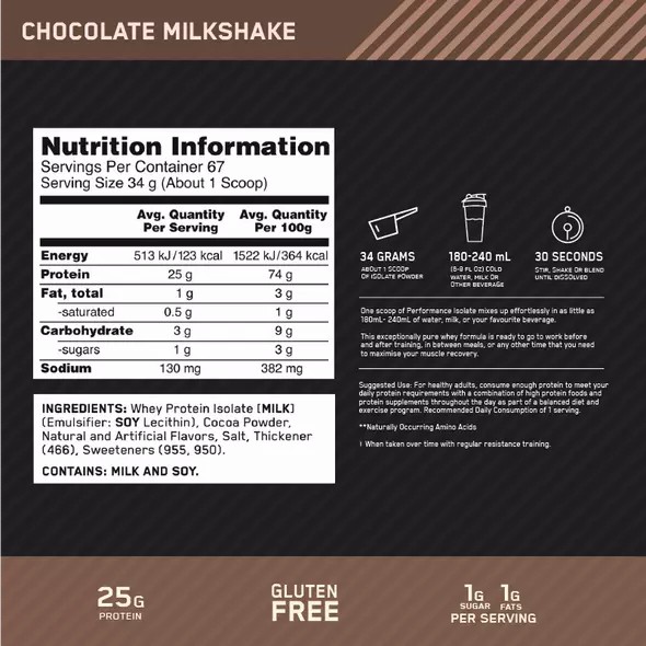 Optimum Nutrition Performance Isolate Chocolate 2.27kg Türkiye | 634581CMZ