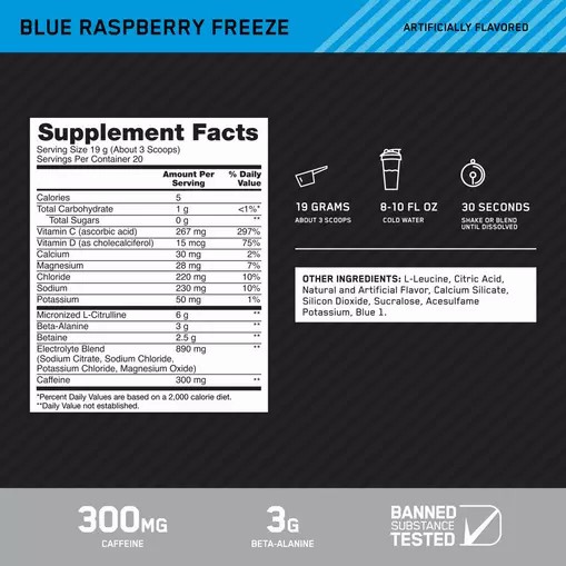 Optimum Nutrition Platinum Igniter Blue Raspberry Freeze 0.84 lb (20 Servings) Türkiye | 028659OCG