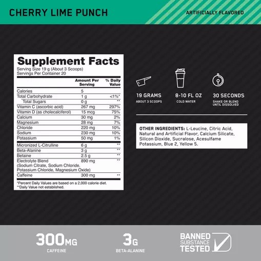 Optimum Nutrition Platinum Igniter Cherry Lime Punch 0.84 lb (20 Servings) Türkiye | 987106BFH