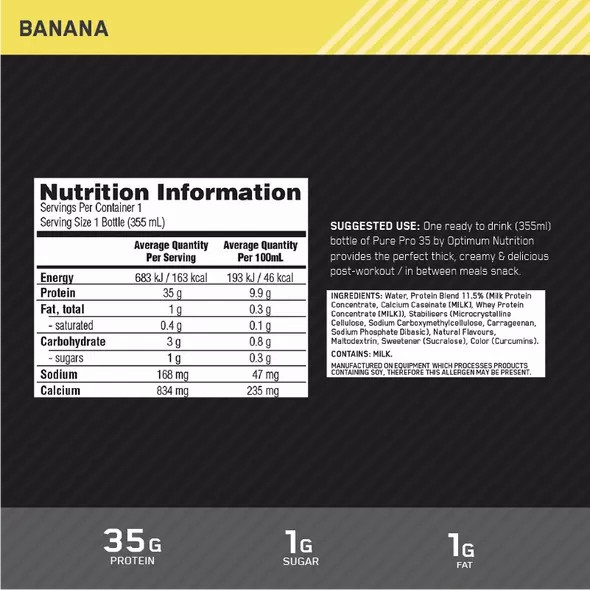 Optimum Nutrition Pure Pro 35 Banana 355ml (6 bottles) Türkiye | 267034SNV